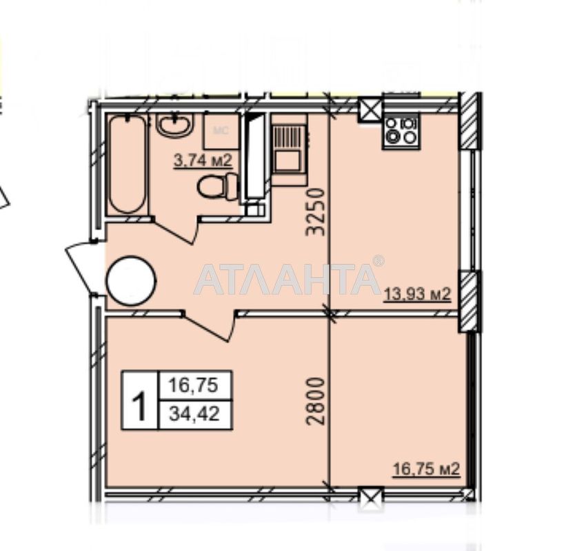 1-room apartment apartment by the address st. Geranevaya (area 34 m²) - Atlanta.ua - photo 5