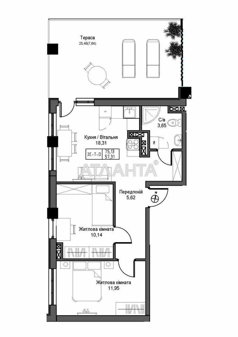 2-комнатная квартира по адресу 7 км овидиопольской дор. (площадь 57,3 м²) - Atlanta.ua - фото 4