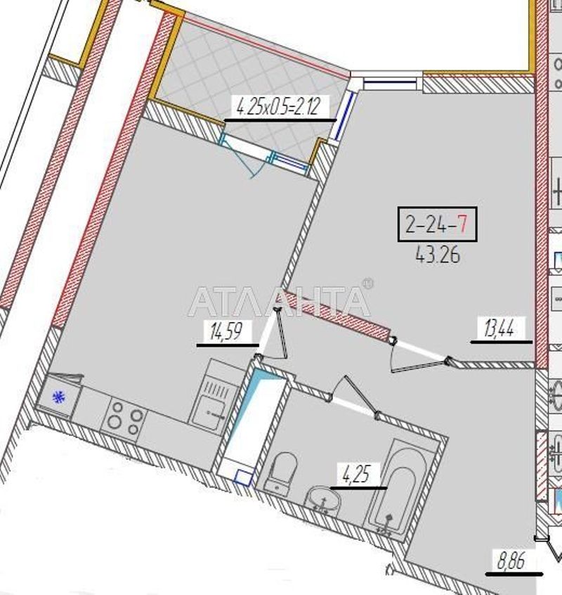 1-room apartment apartment by the address st. Krasnova (area 43,3 m²) - Atlanta.ua - photo 4