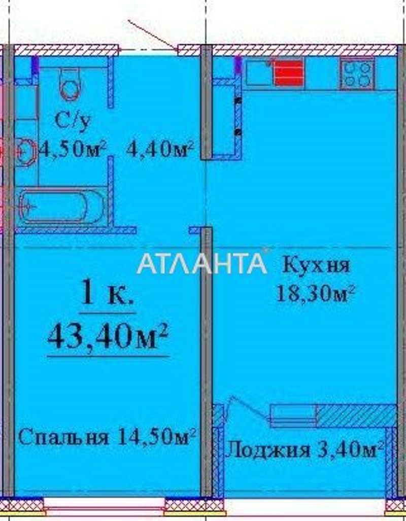 1-room apartment apartment by the address st. Zhabotinskogo Proletarskaya (area 43,4 m²) - Atlanta.ua - photo 3