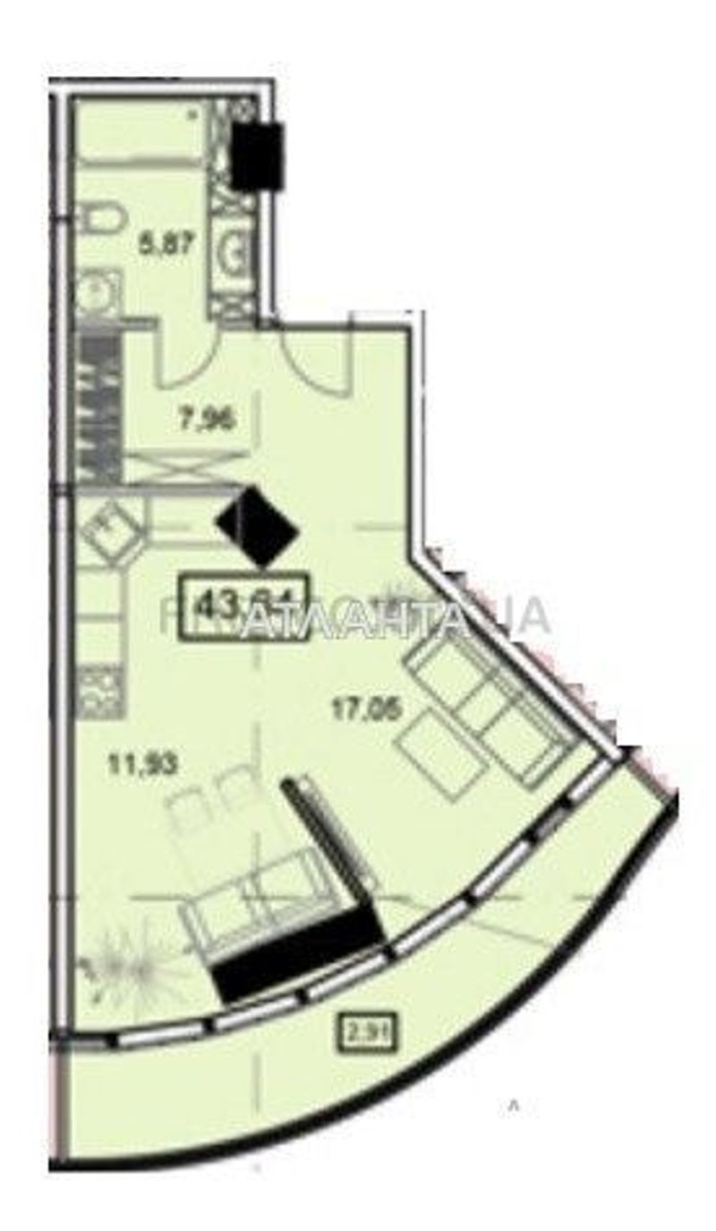 1-кімнатна квартира за адресою вул. Гагарінське плато (площа 46 м²) - Atlanta.ua - фото 2