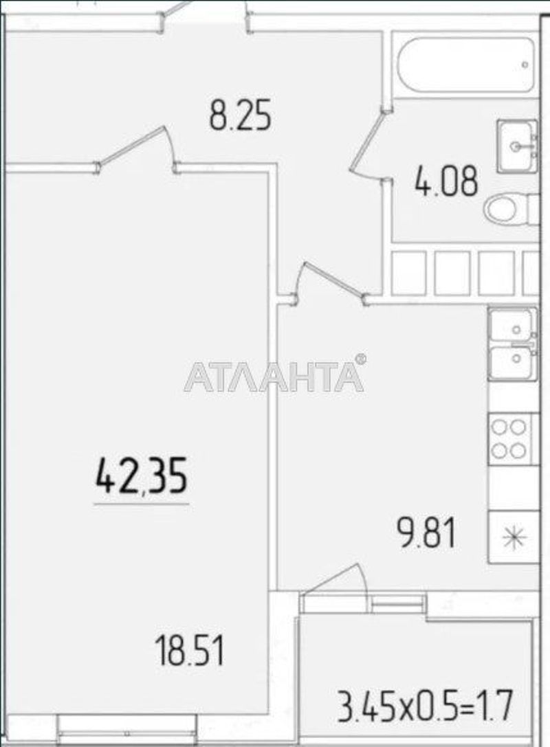1-room apartment apartment by the address st. Krasnova (area 42,4 m²) - Atlanta.ua - photo 2
