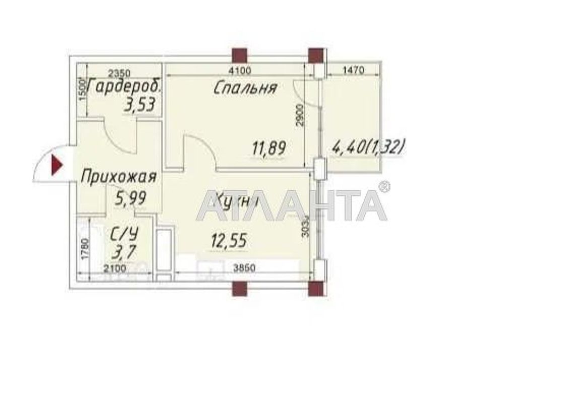 1-комнатная квартира по адресу ул. Радостная (площадь 39 м²) - Atlanta.ua - фото 2