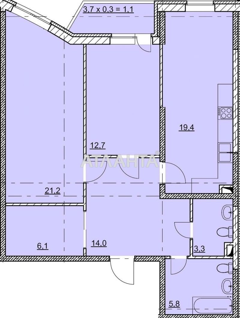 2-кімнатна квартира за адресою вул. Гагарінське плато (площа 86 м²) - Atlanta.ua - фото 11