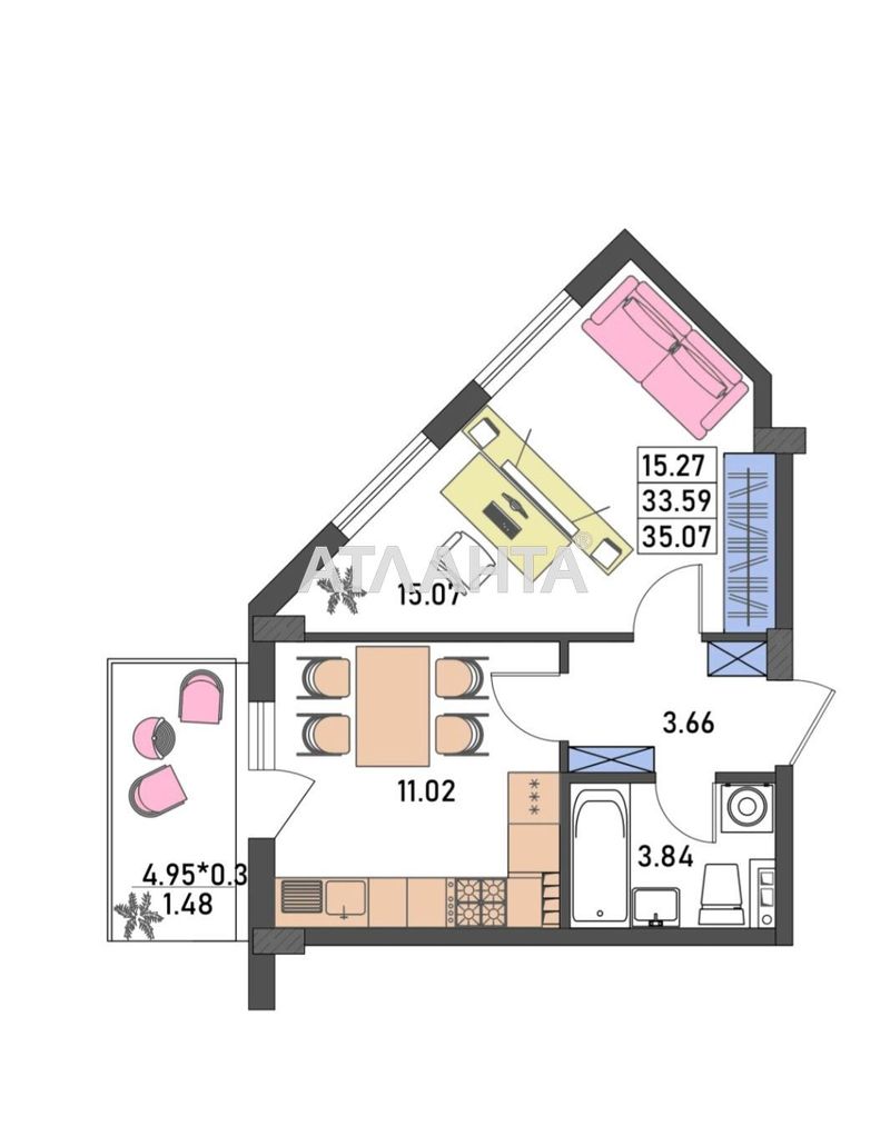 1-room apartment apartment by the address st. Zabolotnogo ak (area 35,1 m²) - Atlanta.ua - photo 5