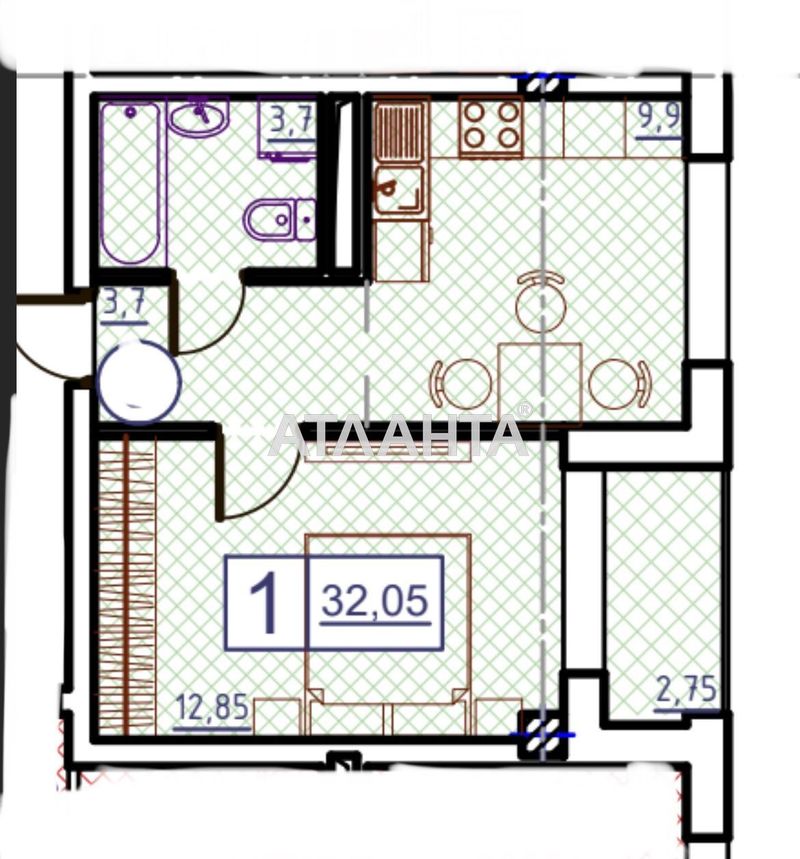 1-room apartment apartment by the address st. Geranevaya (area 32 m²) - Atlanta.ua - photo 12