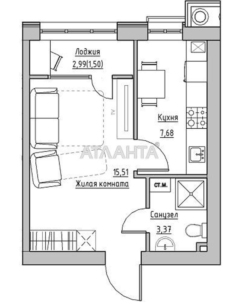 1-комнатная квартира по адресу ул. Спрейса (площадь 30 м²) - Atlanta.ua - фото 2
