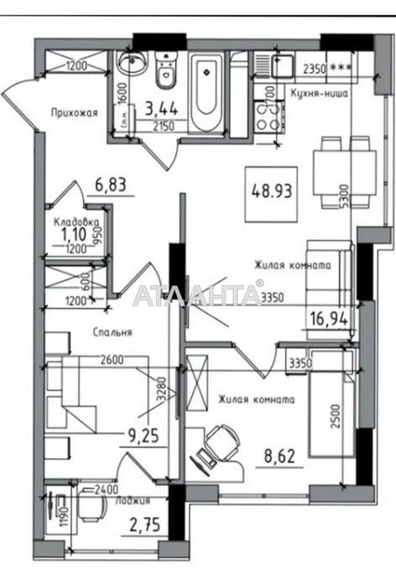 2-rooms apartment apartment by the address st. 7 km ovidiopolskoy dor (area 49 m²) - Atlanta.ua - photo 3