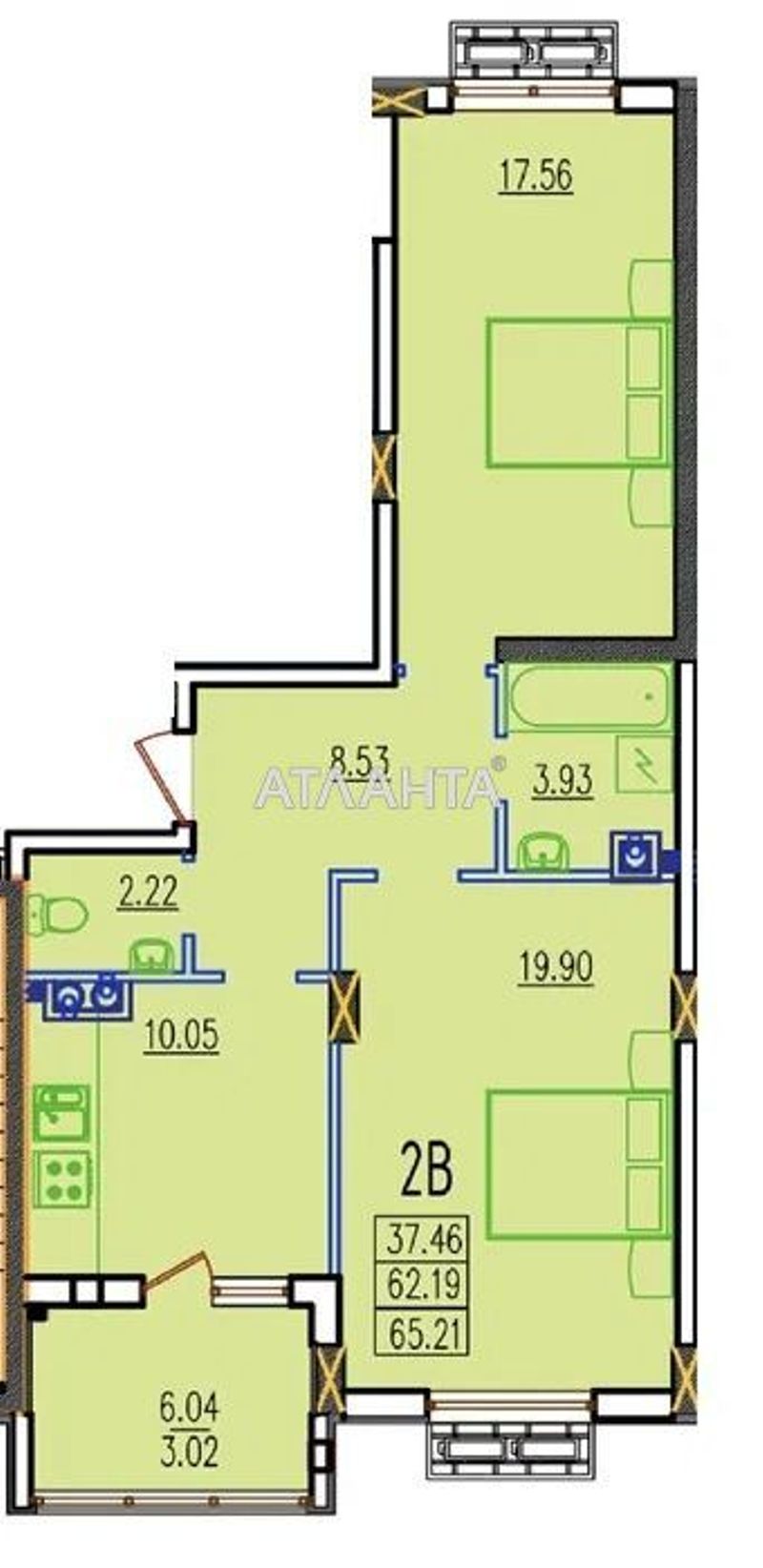 2-кімнатна квартира за адресою вул. Будівельна (площа 64 м²) - Atlanta.ua - фото 2