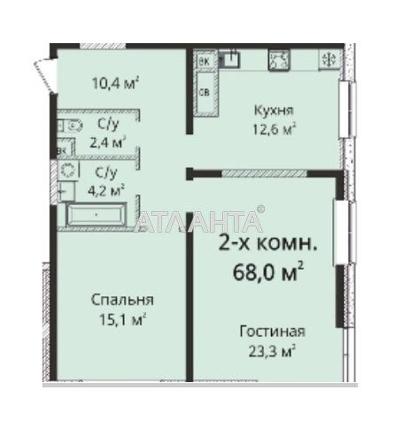 2-кімнатна квартира за адресою вул. Гагарінське плато (площа 67,5 м²) - Atlanta.ua - фото 2