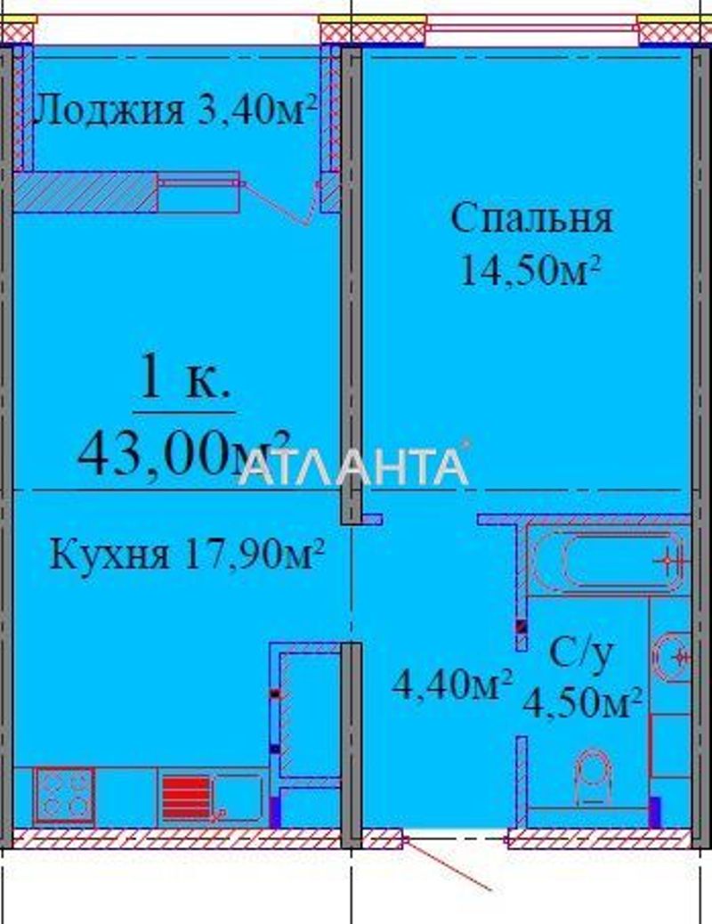 1-кімнатна квартира за адресою вул. Жаботинського (площа 43 м²) - Atlanta.ua - фото 2