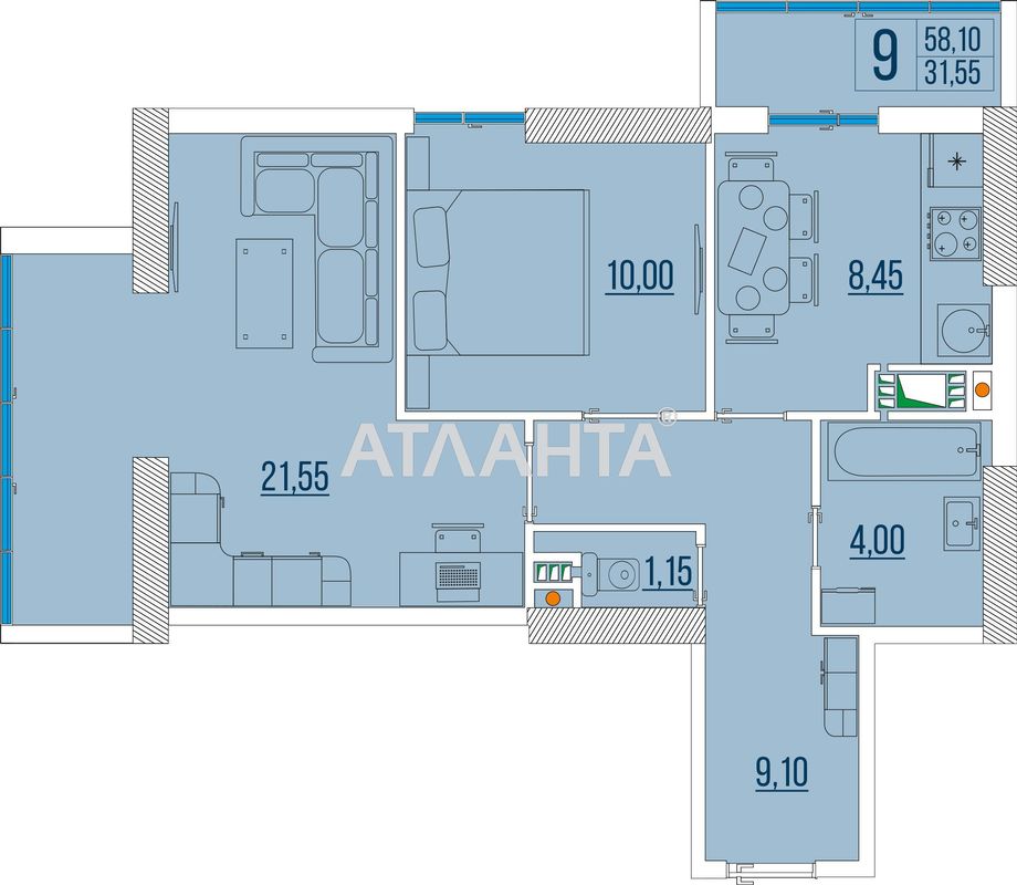 2-rooms apartment apartment by the address st. Bugaevskaya Instrumentalnaya (area 58,4 m²) - Atlanta.ua - photo 4