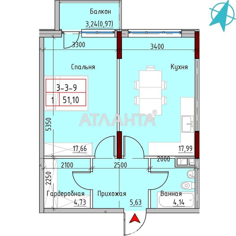 1-room apartment apartment by the address st. Mayachnyy per (area 52,8 m²) - Atlanta.ua - photo 4
