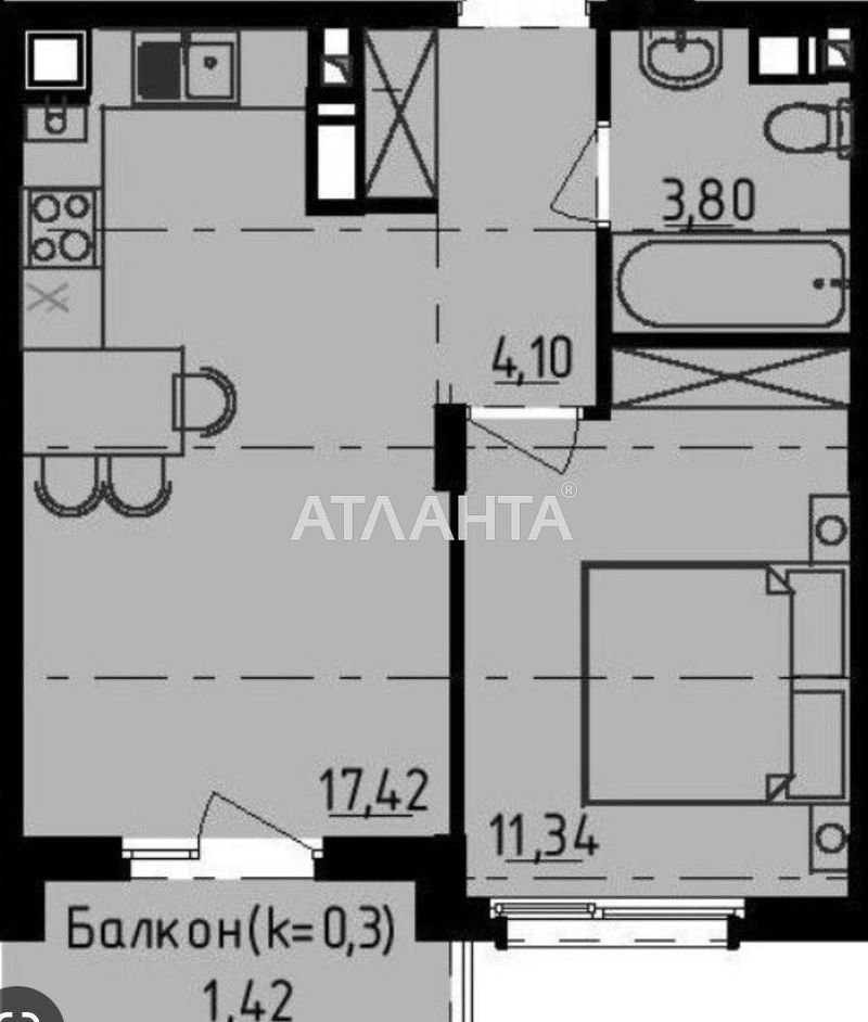 1-кімнатна квартира за адресою вул. Філатова ак. (площа 36 м²) - Atlanta.ua - фото 11