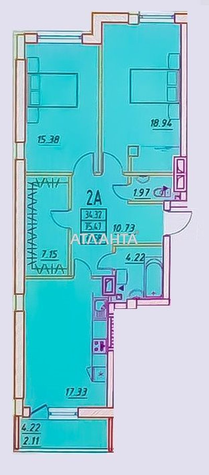 2-rooms apartment apartment by the address st. Mikhaila Zhvanetskogo bul (area 78 m²) - Atlanta.ua - photo 2