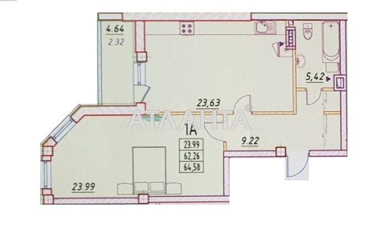 1-room apartment apartment by the address st. Mikhaila Zhvanetskogo bul (area 65 m²) - Atlanta.ua - photo 2