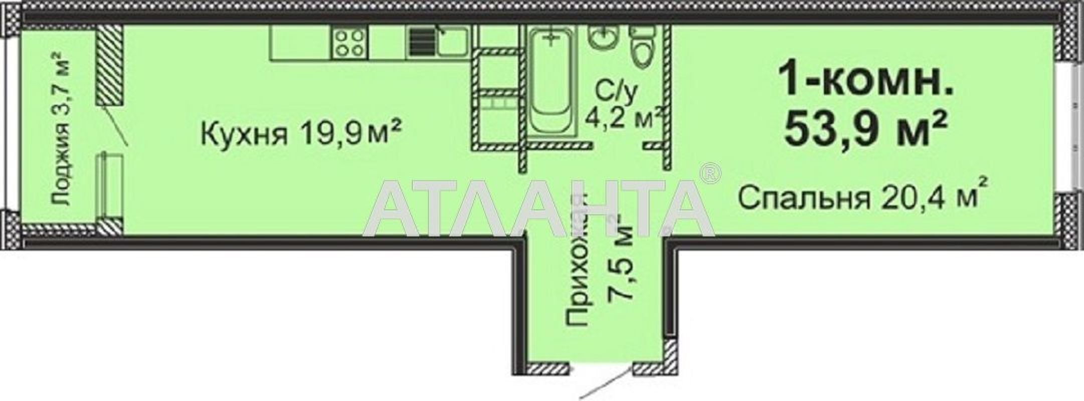 1-room apartment apartment by the address st. Varnenskaya (area 56,2 m²) - Atlanta.ua - photo 2