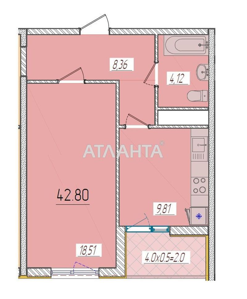 1-кімнатна квартира за адресою вул. Краснова (площа 42,7 м²) - Atlanta.ua - фото 3