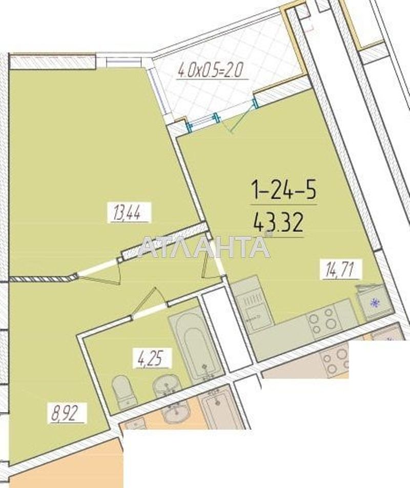 1-комнатная квартира по адресу ул. Краснова (площадь 43,2 м²) - Atlanta.ua - фото 3