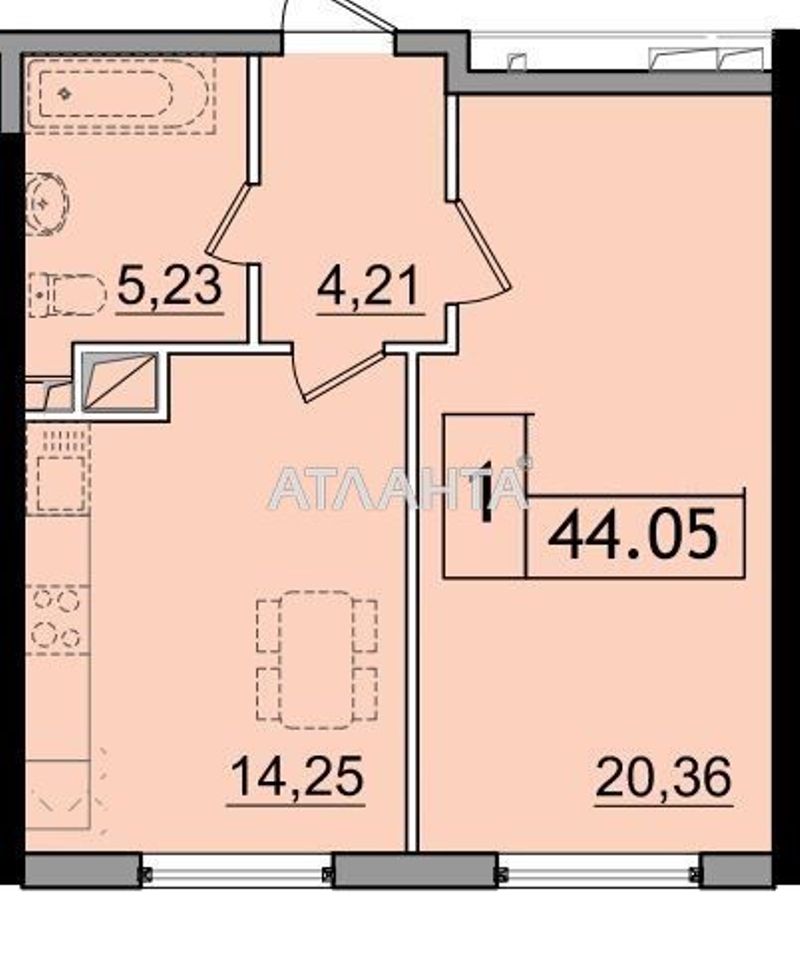 1-room apartment apartment by the address st. Sakharova (area 44,1 m²) - Atlanta.ua - photo 2