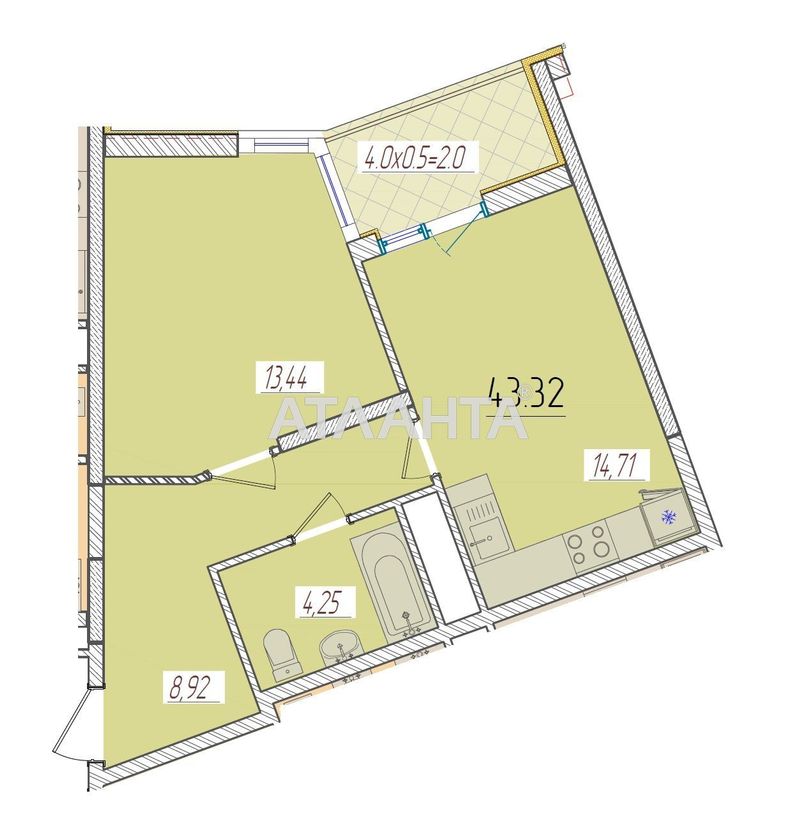 1-room apartment apartment by the address st. Krasnova (area 42,8 m²) - Atlanta.ua - photo 2