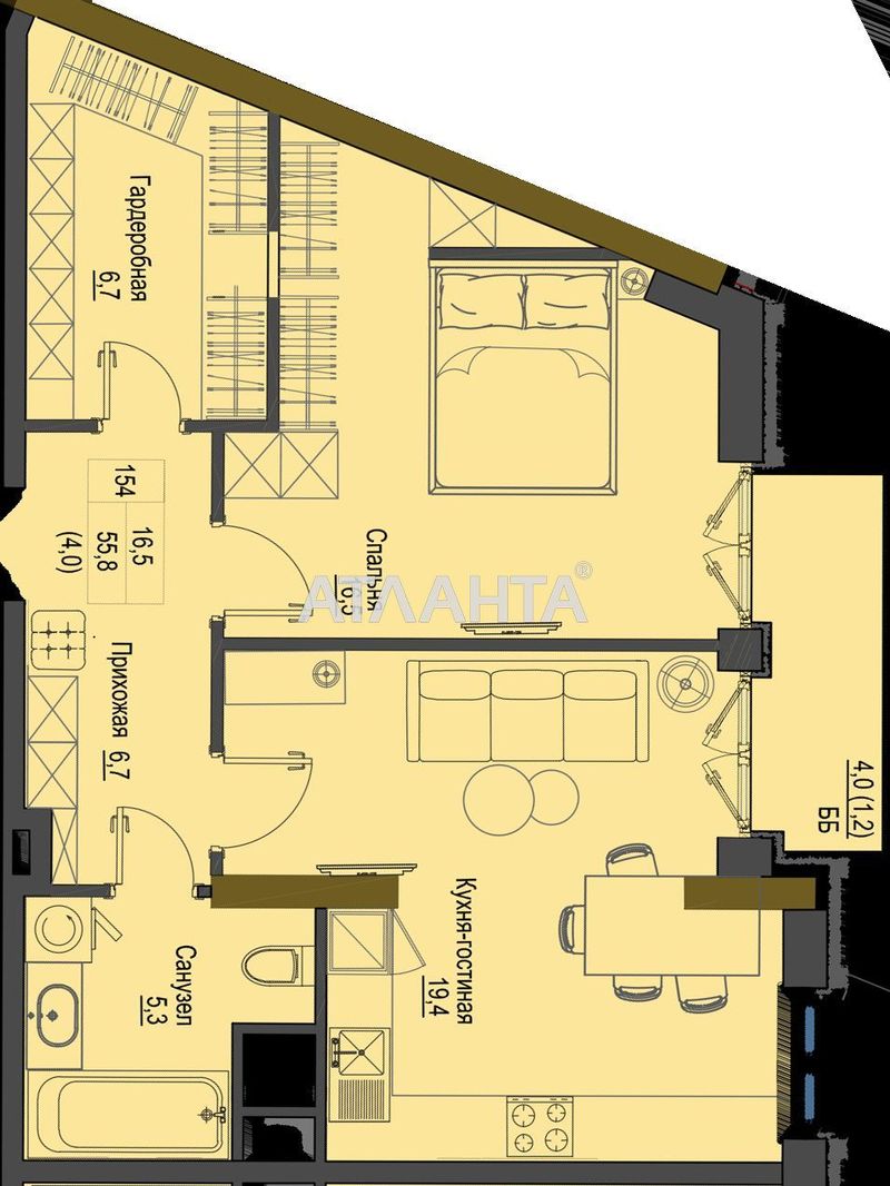 1-room apartment apartment by the address st. Frantsuzskiy bul Proletarskiy bul (area 55,8 m²) - Atlanta.ua - photo 3