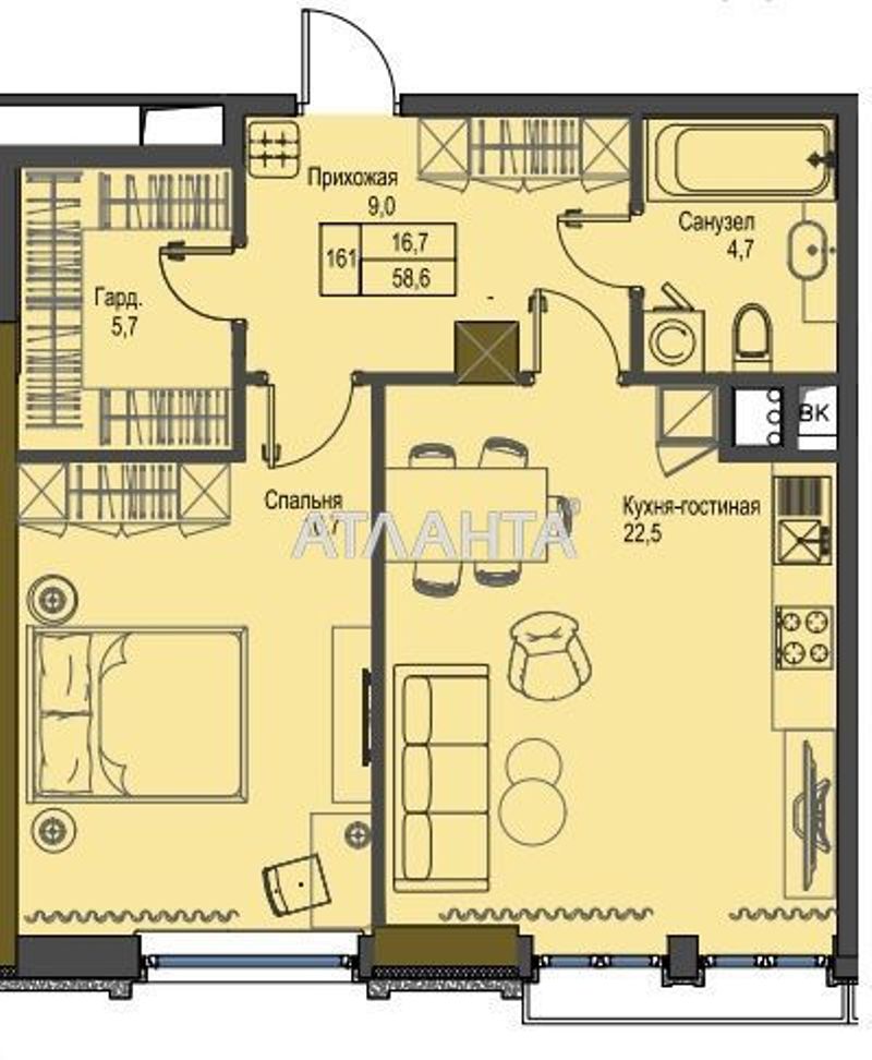 1-комнатная квартира по адресу Французский бул. (площадь 58,6 м²) - Atlanta.ua - фото 3