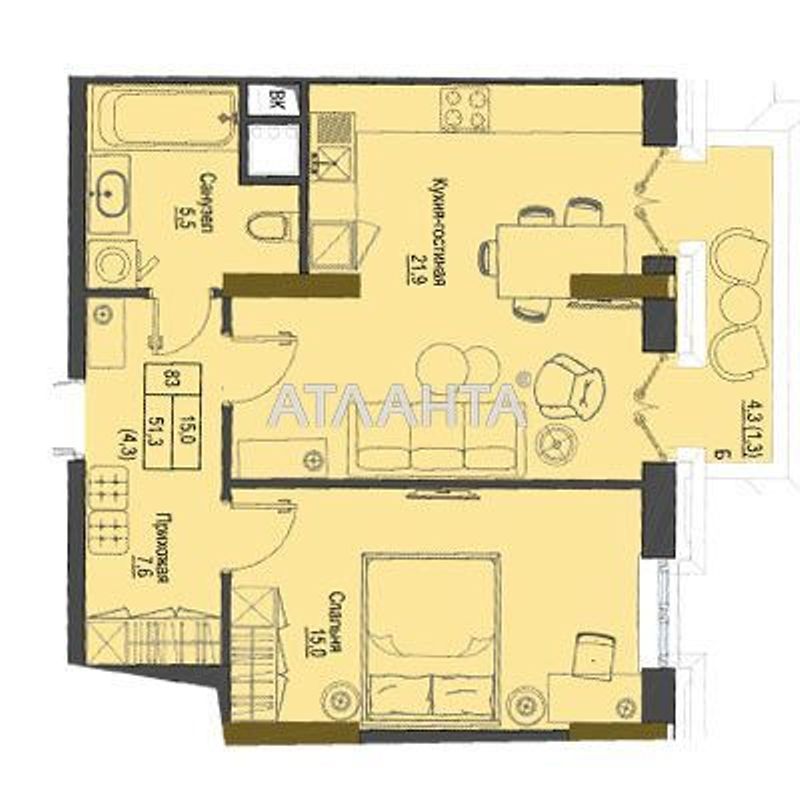 1-комнатная квартира по адресу Французский бул. (площадь 51,3 м²) - Atlanta.ua - фото 5