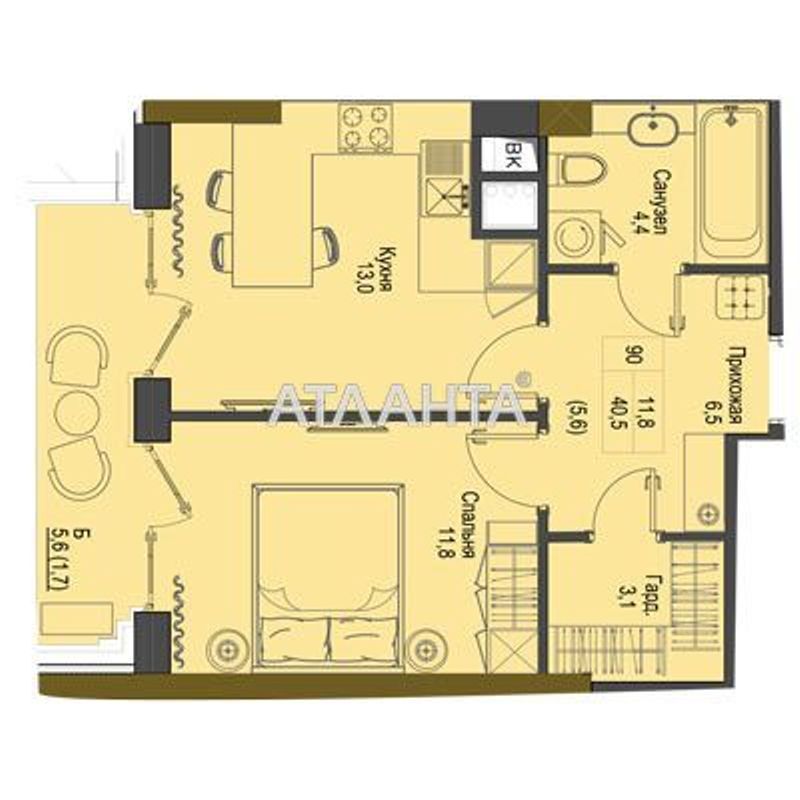 1-room apartment apartment by the address st. Frantsuzskiy bul Proletarskiy bul (area 60 m²) - Atlanta.ua - photo 5