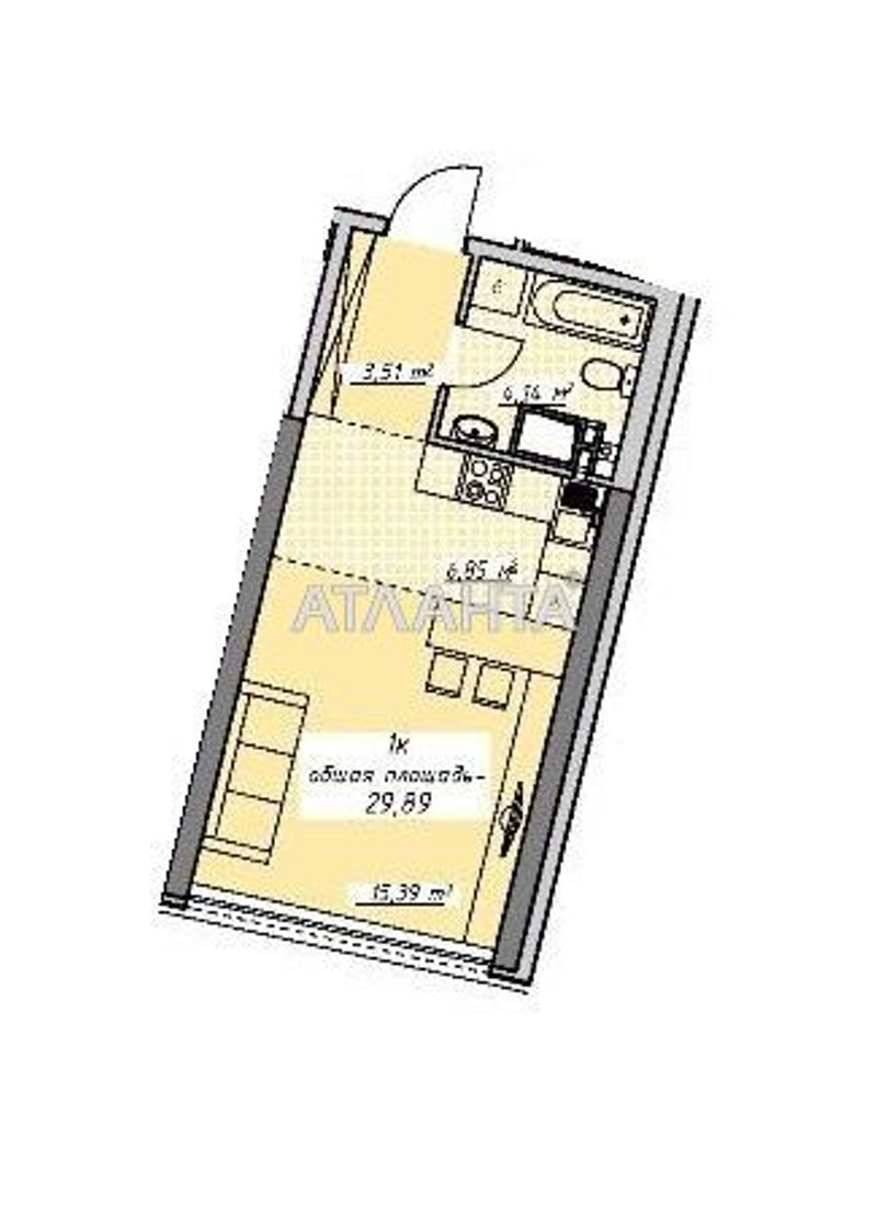 1-комнатная квартира по адресу Курортный пер. (площадь 34,2 м²) - Atlanta.ua