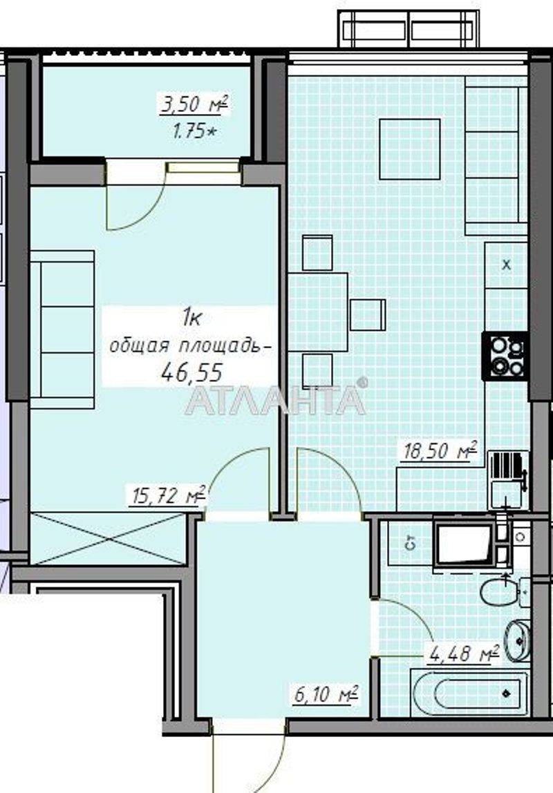 1-room apartment apartment by the address st. Kurortnyy per (area 46,6 m²) - Atlanta.ua - photo 4