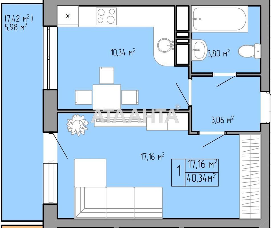 1-кімнатна квартира за адресою вул. Пішонівська (площа 40 м²) - Atlanta.ua - фото 3