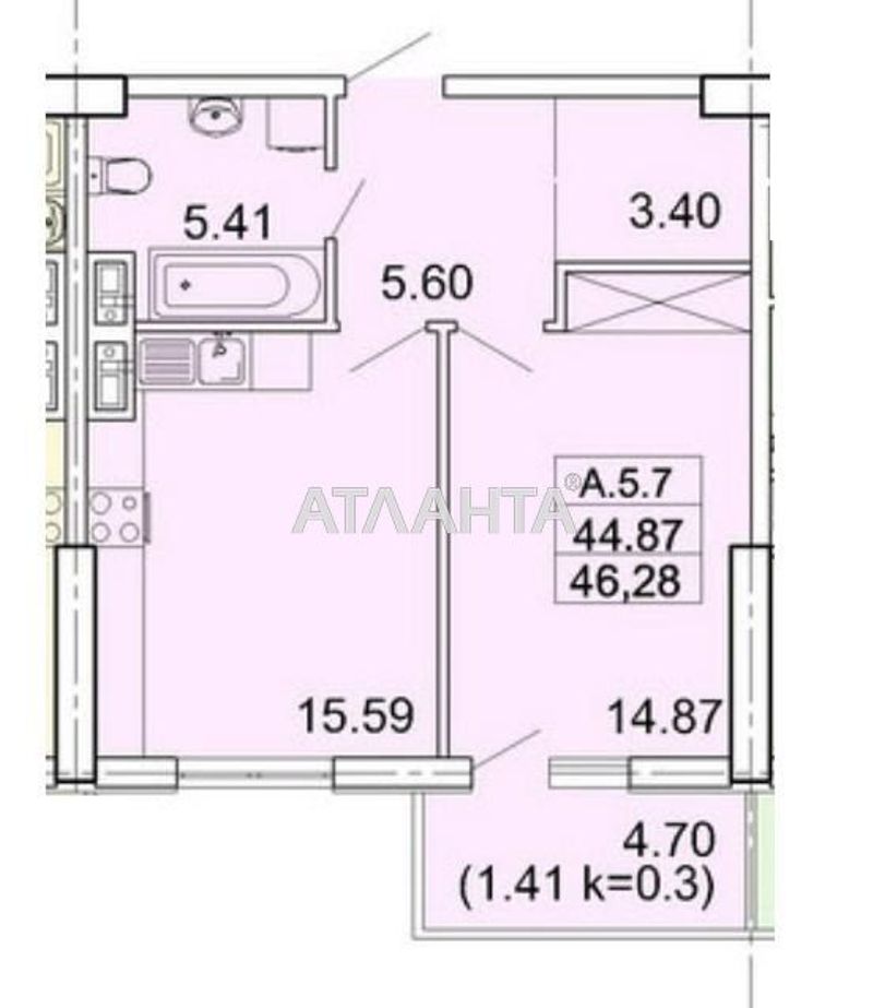 1-комнатная квартира по адресу Тополинный пер. (площадь 46,1 м²) - Atlanta.ua - фото 6
