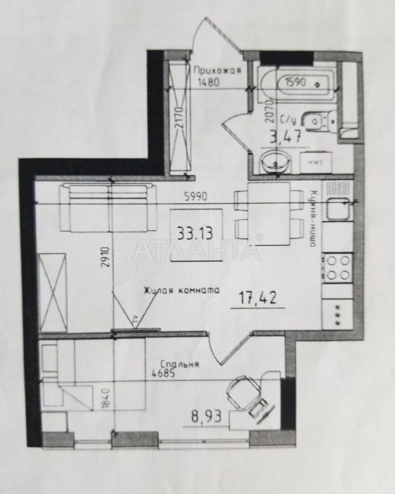 1-комнатная квартира по адресу 7 км овидиопольской дор. (площадь 33,1 м²) - Atlanta.ua - фото 2