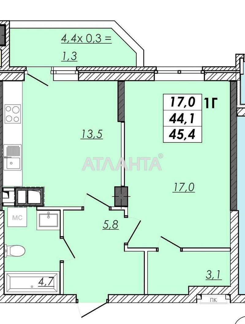 1-room apartment apartment by the address st. Ovidiopolskaya dor (area 45 m²) - Atlanta.ua - photo 11