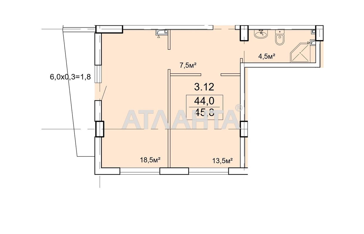 1-кімнатна квартира за адресою Ванний пров. (площа 45,8 м²) - Atlanta.ua - фото 15