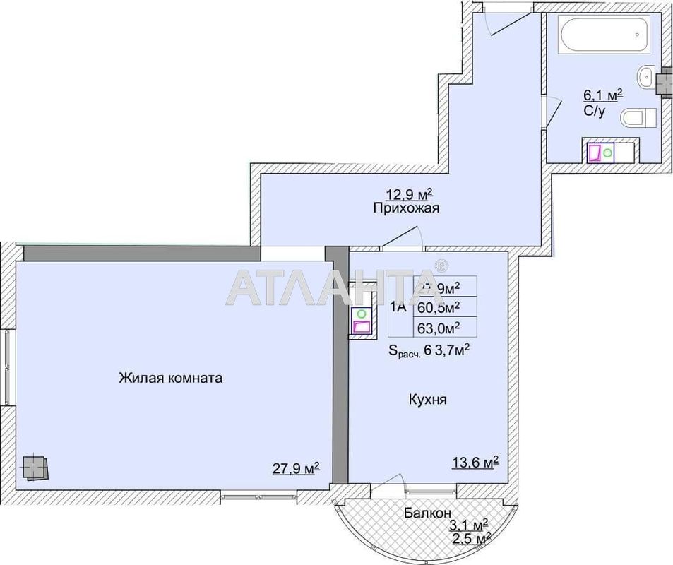 1-room apartment apartment by the address st. Fontanskaya dor Perekopskoy Divizii (area 63 m²) - Atlanta.ua - photo 9