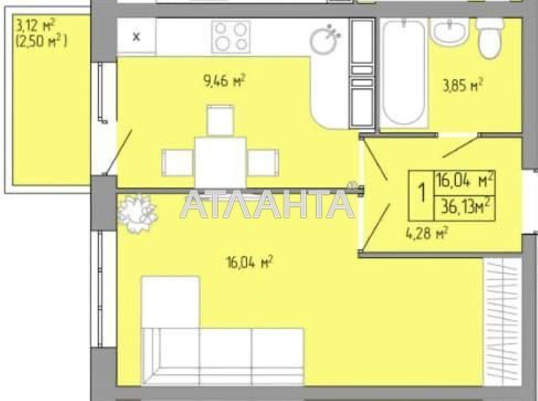 1-room apartment apartment by the address st. Pishonovskaya (area 36,1 m²) - Atlanta.ua - photo 2