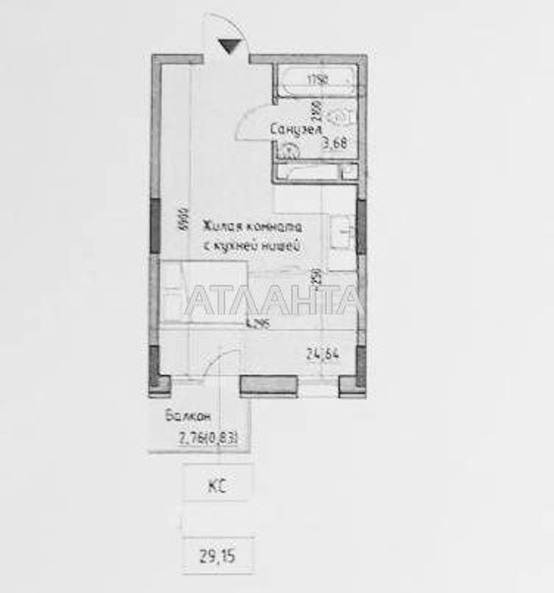 1-кімнатна квартира за адресою вул. Радісна (площа 29,2 м²) - Atlanta.ua - фото 3