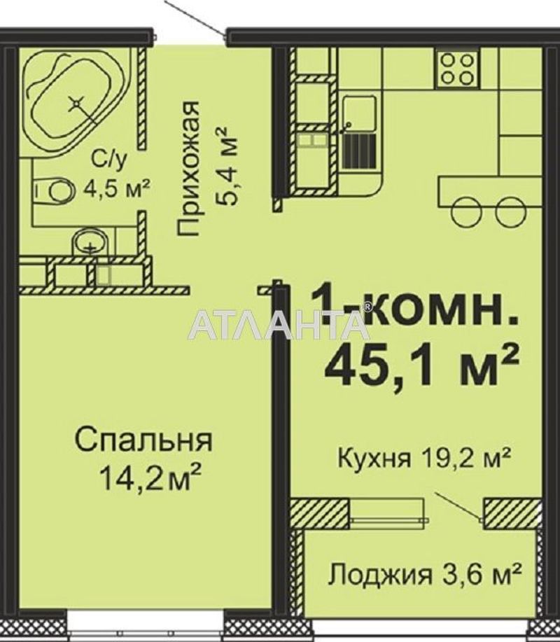 1-комнатная квартира по адресу ул. Варненская (площадь 47,3 м²) - Atlanta.ua - фото 6