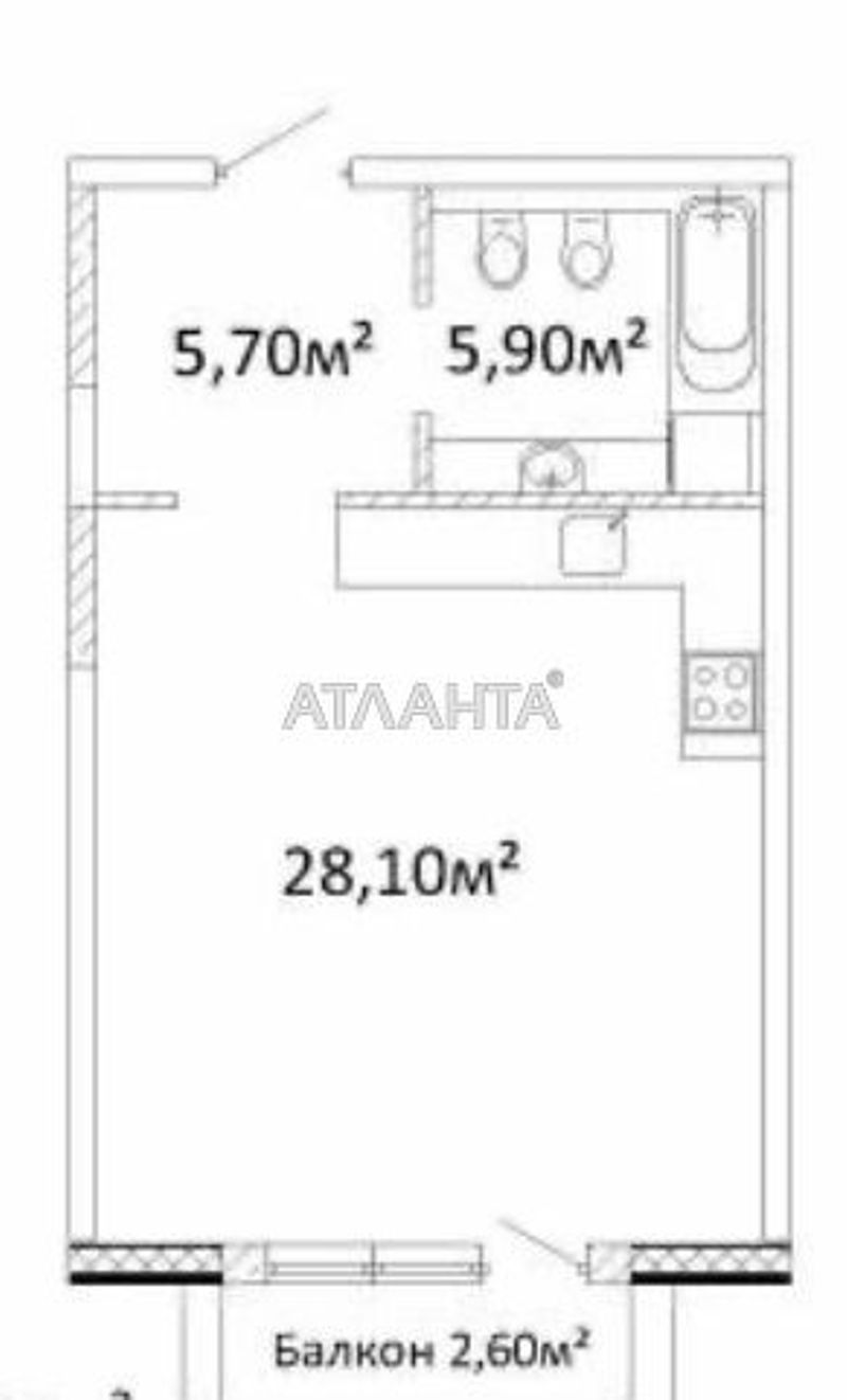 1-кімнатна квартира за адресою Гагаріна пр. (площа 44 м²) - Atlanta.ua - фото 2