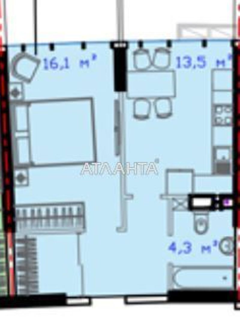 1-room apartment apartment by the address st. Gogolya (area 43,4 m²) - Atlanta.ua - photo 2