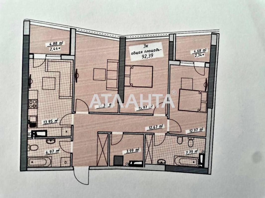 3-комнатная квартира по адресу Курортный пер. (площадь 93 м²) - Atlanta.ua - фото 3