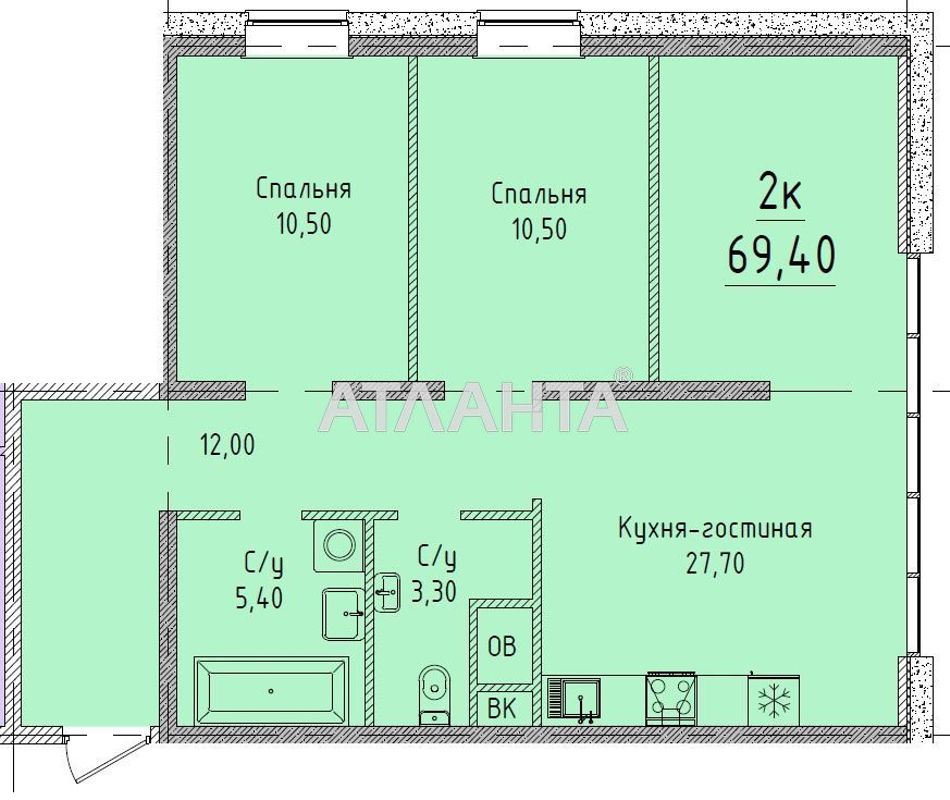2-кімнатна квартира за адресою вул. Гагарінське плато (площа 70 м²) - Atlanta.ua - фото 2