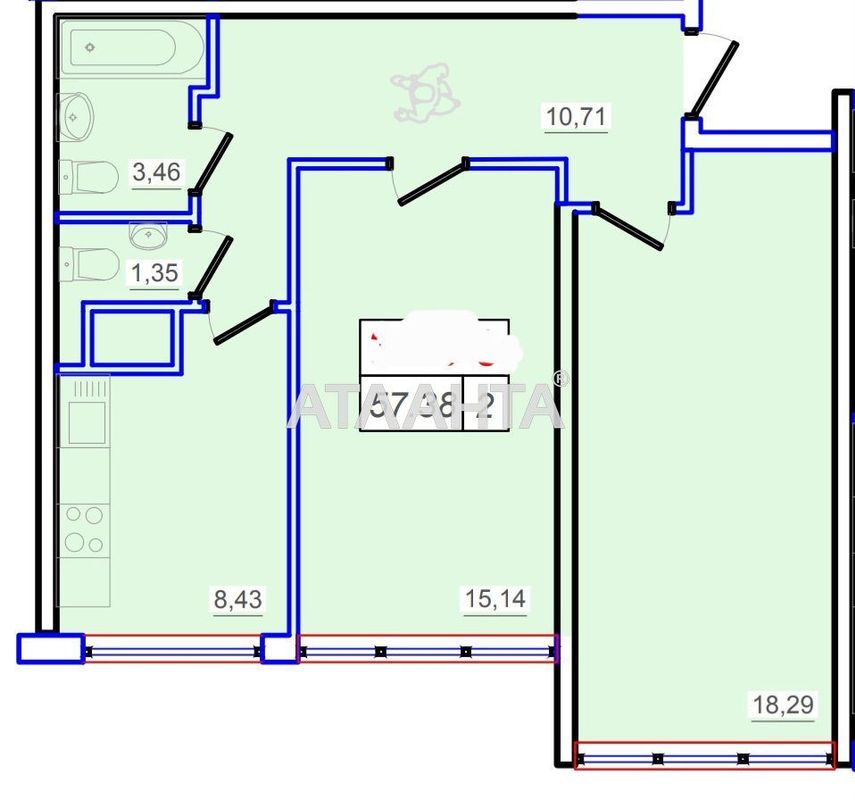 2-комнатная квартира по адресу ул. Жемчужная (площадь 57,4 м²) - Atlanta.ua - фото 4