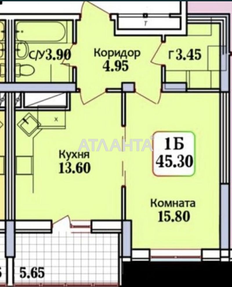 1-room apartment apartment by the address st. Ivana i Yuriya Lipy Gaydara (area 45 m²) - Atlanta.ua - photo 2