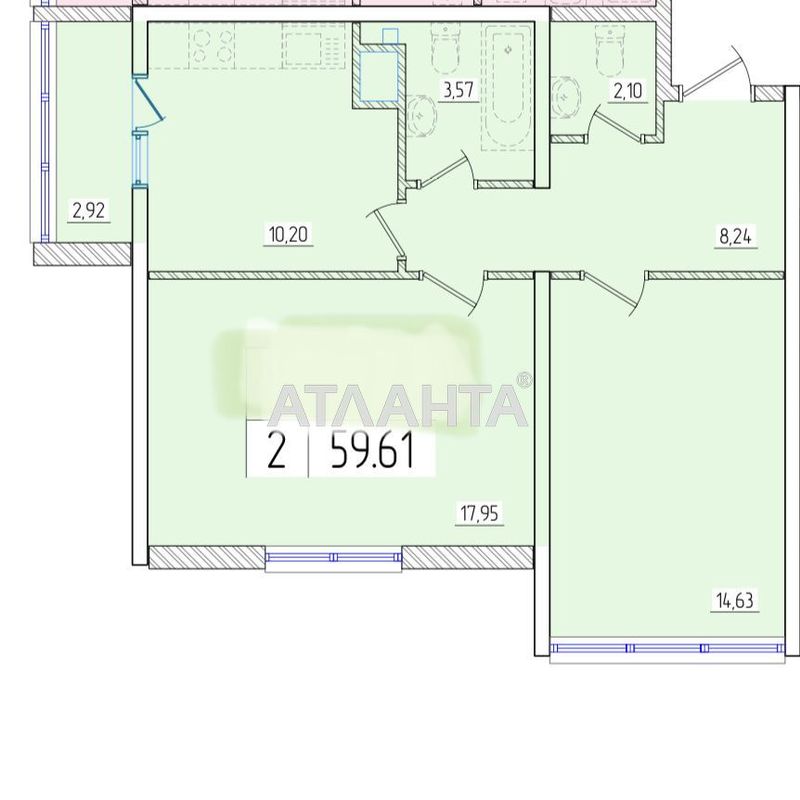 2-rooms apartment apartment by the address st. Zhemchuzhnaya (area 59,6 m²) - Atlanta.ua