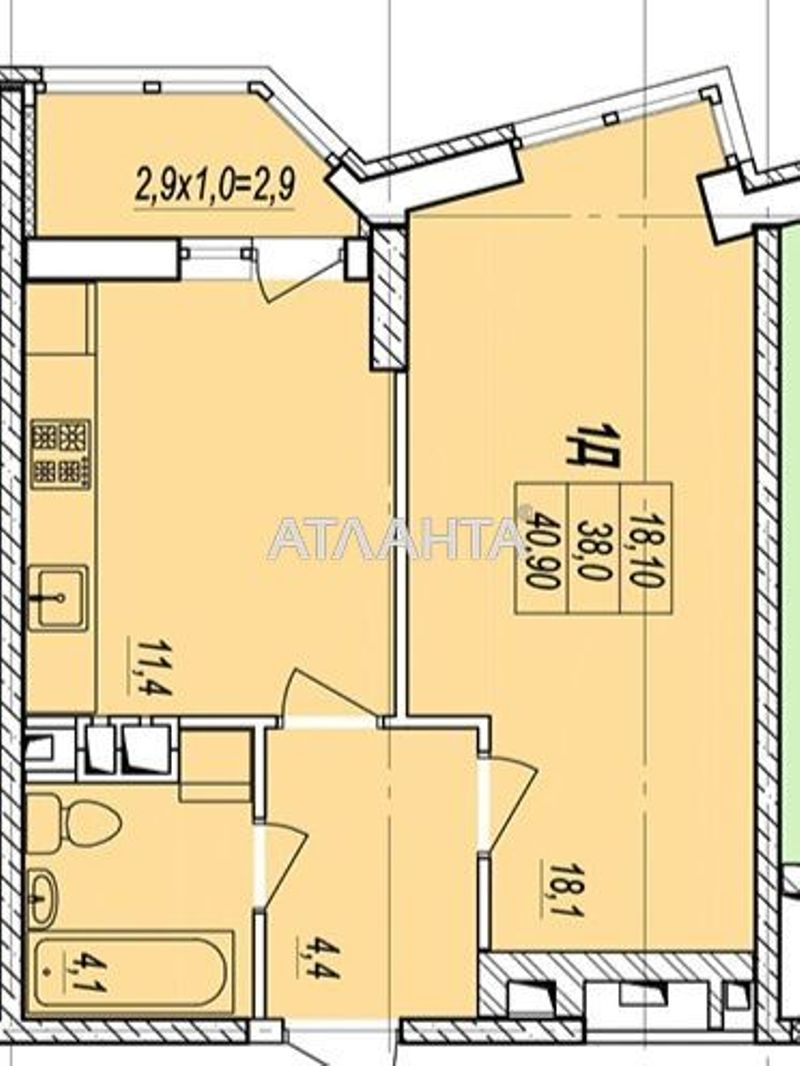 1-кімнатна квартира за адресою вул. Прохорівська (площа 40,9 м²) - Atlanta.ua