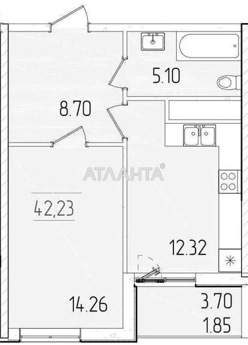 1-комнатная квартира по адресу ул. Краснова (площадь 42,2 м²) - Atlanta.ua - фото 2