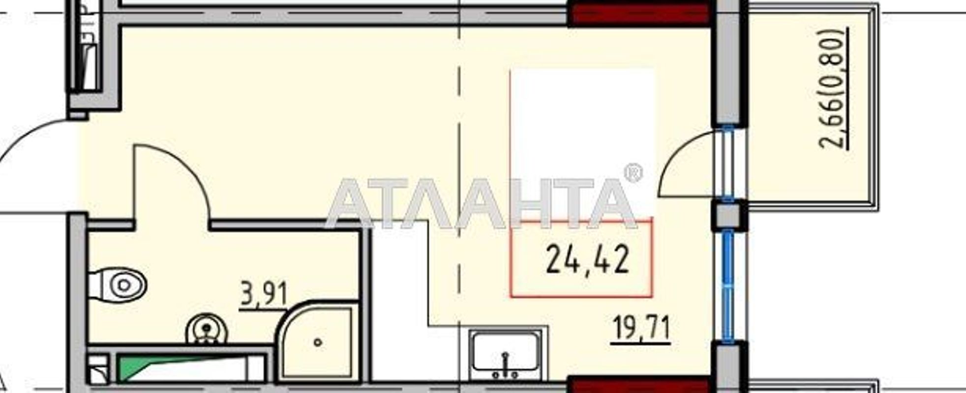 1-комнатная квартира по адресу ул. Приморская (площадь 25,9 м²) - Atlanta.ua - фото 5